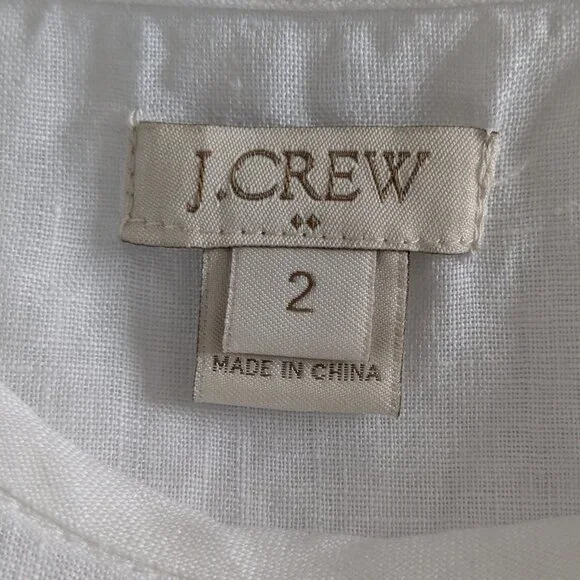 J. Crew Top Women's Size 2 White Scalloped Split-Back Linen Eyelet Blouse #C4806 - Picture 4 of 14
